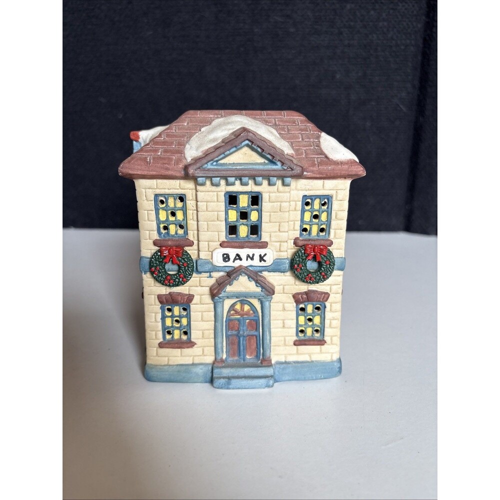 VTG National Rennoc Bank 1991 Christmas Village Collectable Building *No Light*